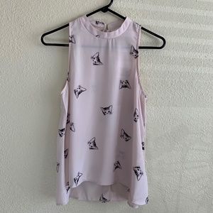 Everly High Neck Kitten Cat Print Sleeveless Top